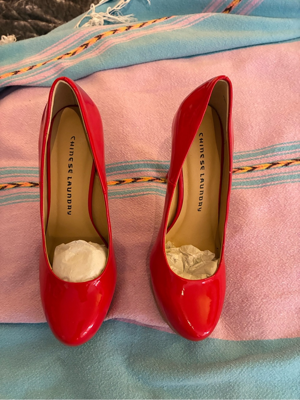 Chinese Laundry Red Patent Round-Toe Pumps